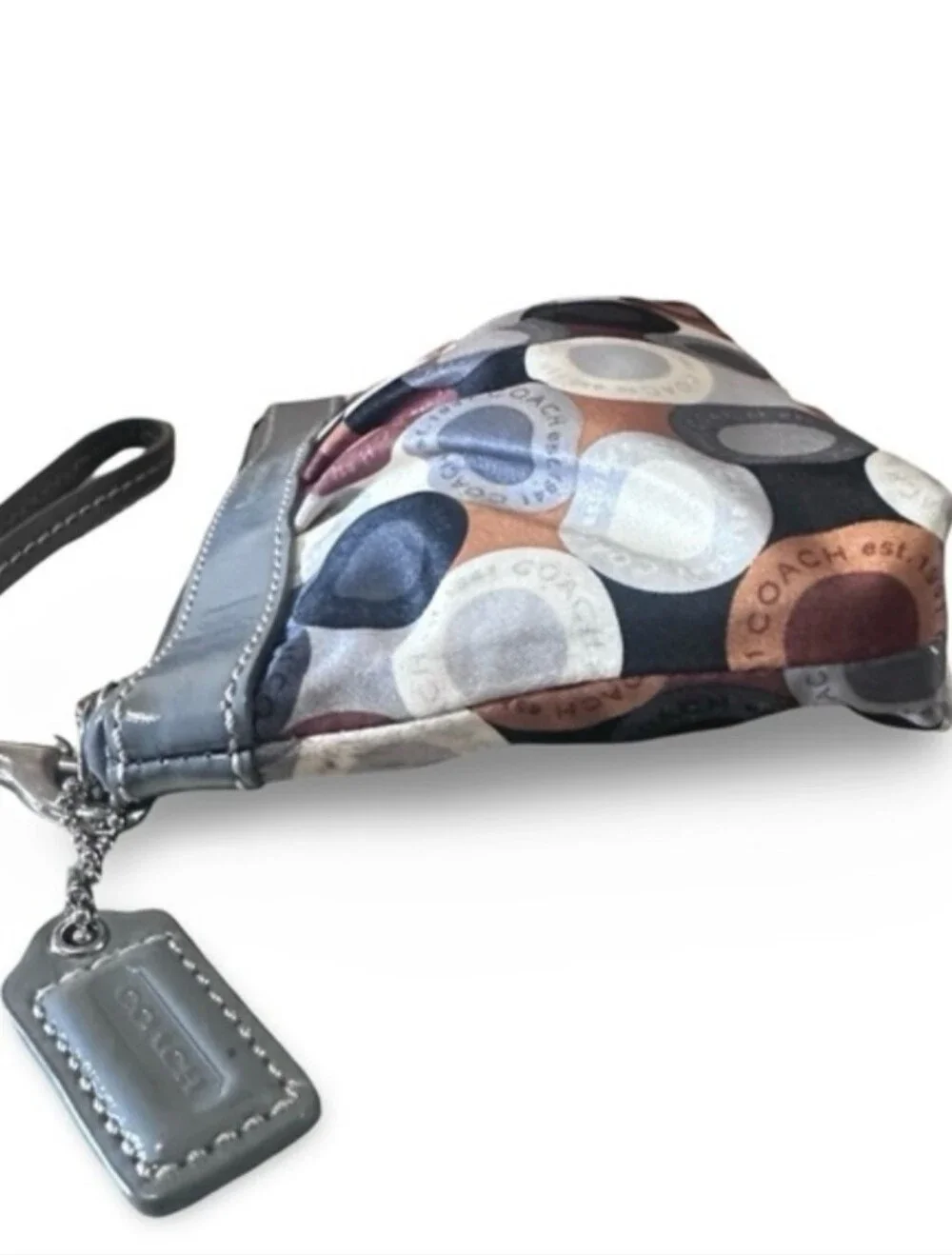 COACH Wristlet Pouch/Wallet in Gray with Multi-Colored Dot Print